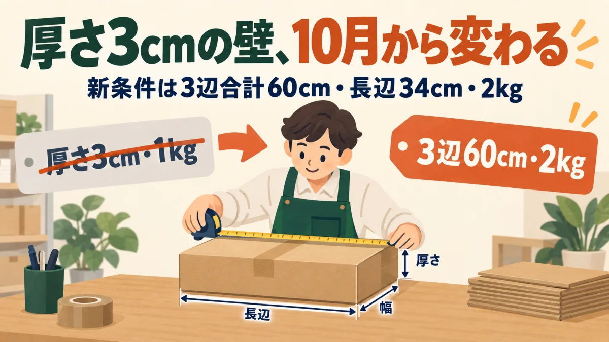 クリックポストの厚さ3cm制限は10月で変わる｜新サイズ条件と梱包の確認