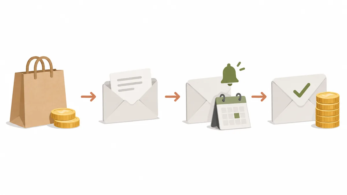The order in which customers pay the deposit at purchase and then receive the order confirmation email, the balance reminder before the due date and the email with the result on the due date