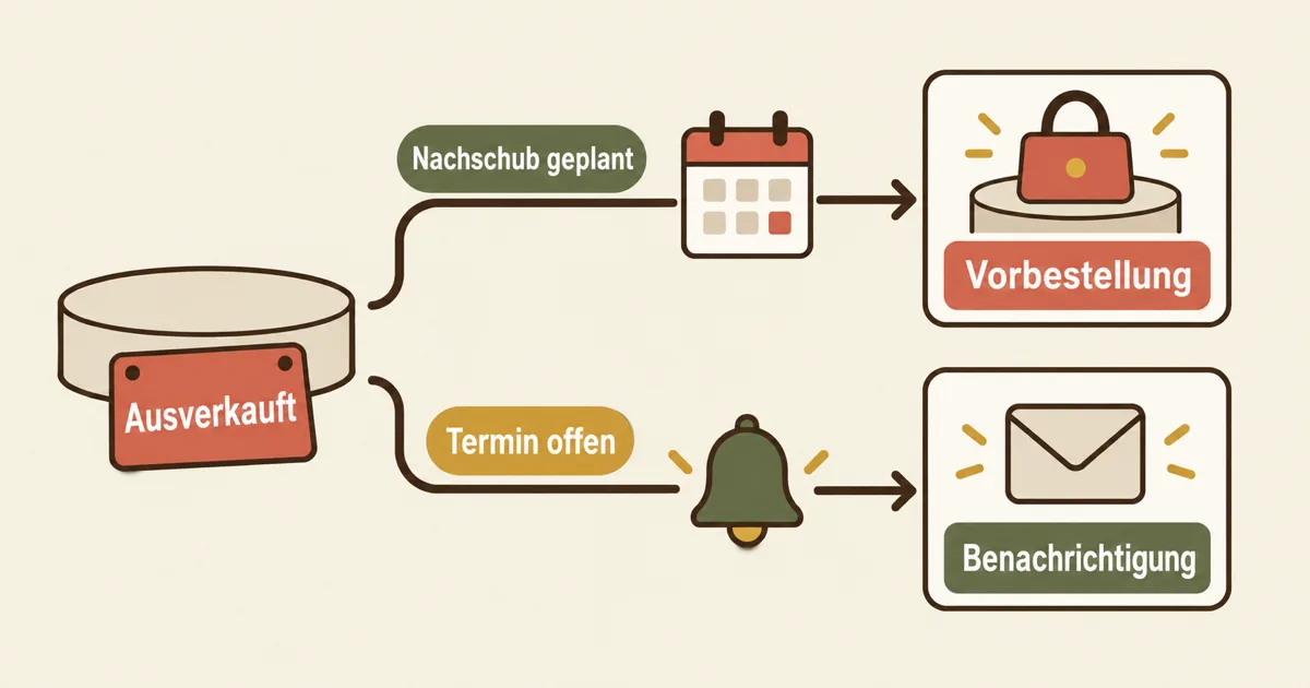 Ein ausverkauftes Produkt verzweigt in Vorbestellung bei geplantem Nachschub und Benachrichtigung bei offenem Termin