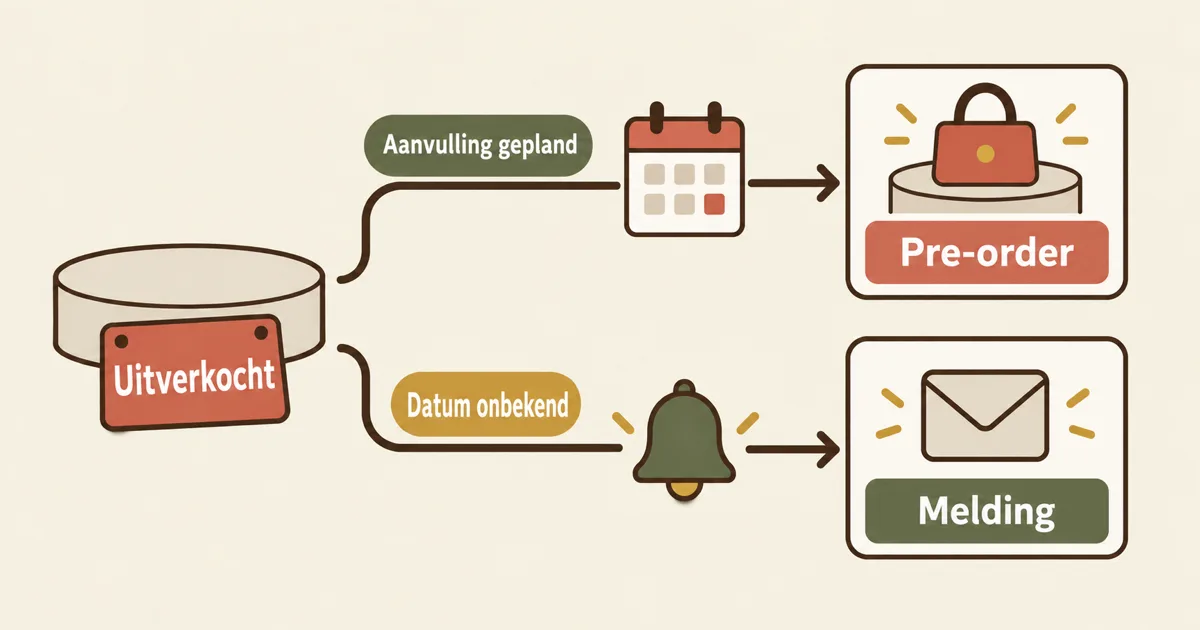 Een uitverkocht product splitst in Pre-order bij geplande aanvulling en Melding bij onbekende datum
