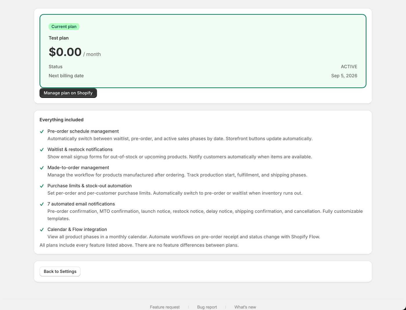 The plan screen. Your contract status and next billing date live here.