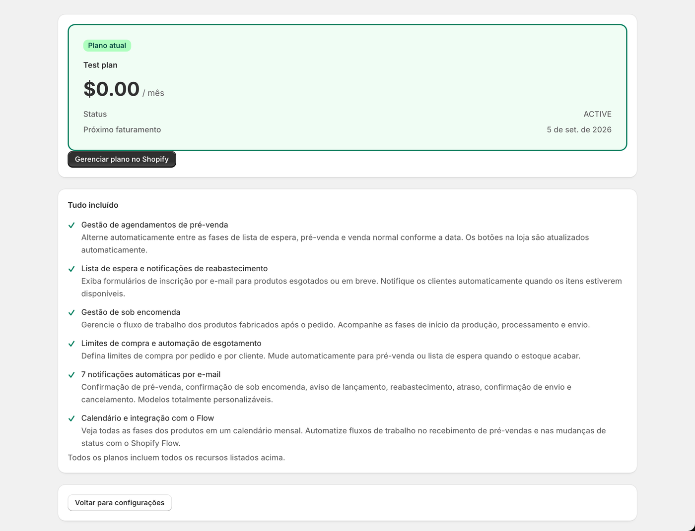 O ecrã do plano. O estado do contrato e a próxima data de cobrança estão aqui.